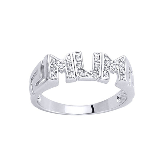 Silver CZ Greek Key Pave MUM ID Signet Ring - GVR335
