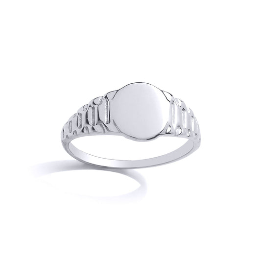 Kids Silver Watch Strap Round Signet Ring - GVR33K