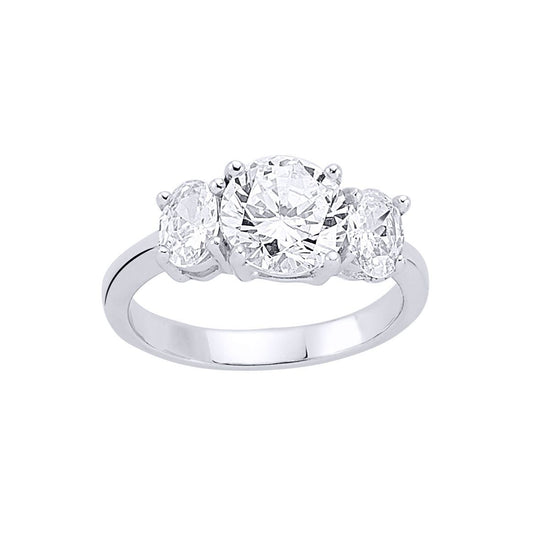 Silver Oval CZ Trilogy Engagement Ring - GVR356