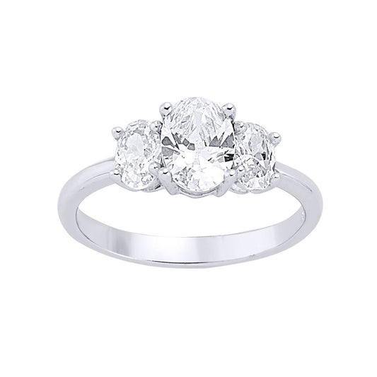 Silver Oval CZ Trilogy Engagement Ring - GVR358