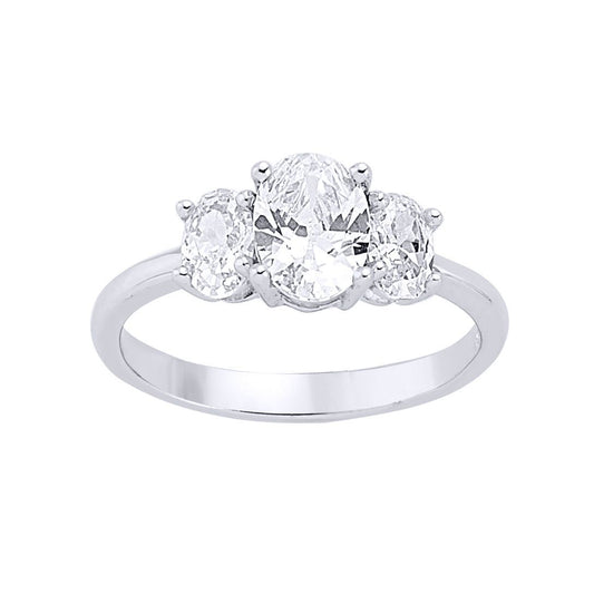 Silver Oval CZ Trilogy Engagement Ring - GVR358