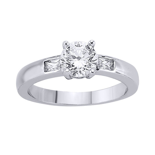 Silver Rectangular CZ Shoulder-Set 4 Claw Solitaire Ring - GVR359