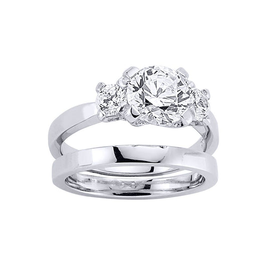 Silver CZ Wedding Band Wedfit Bridal Rings Set - GVR440