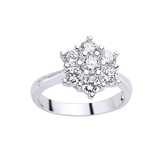 Silver CZ Cluster Engagement Ring - GVR448