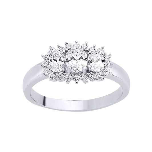 Silver CZ Trilogy Boat Cluster Engagement Ring - GVR451