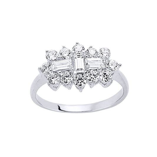 Silver Baguette CZ Trilogy Boat Cluster Engagement Ring - GVR453
