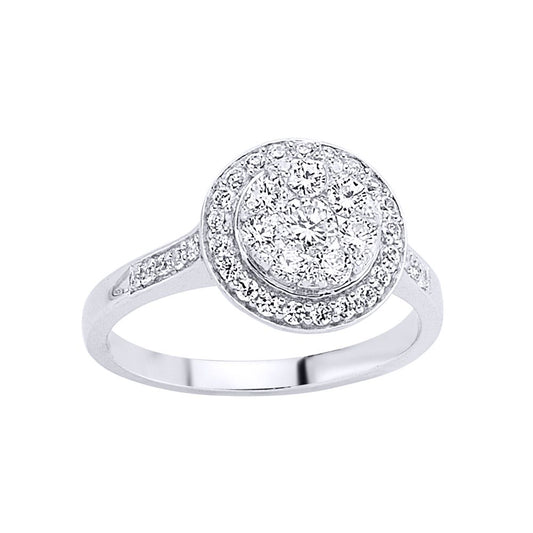 Silver CZ Shoulder-Set Halo Cluster Engagement Ring - GVR462