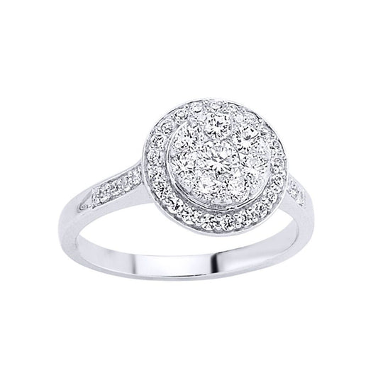 Silver CZ Shoulder-Set Halo Cluster Engagement Ring - GVR462