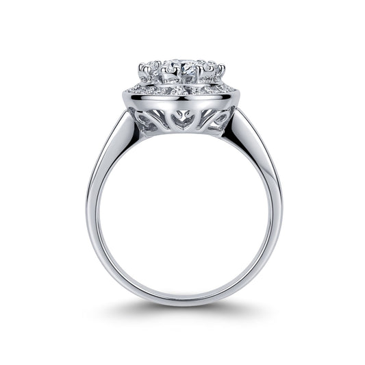 Silver CZ Shoulder-Set Halo Cluster Engagement Ring - GVR462