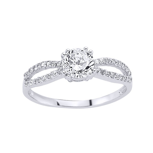 Silver CZ Split Shoulder-Set Solitaire Engagement Ring - GVR464