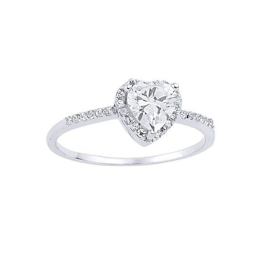 Silver Heart CZ Halo Engagement Ring - GVR472