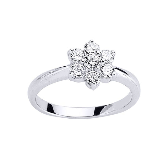 Silver CZ Flower Cluster Engagement Ring - GVR483