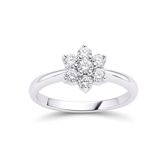 Silver CZ Flower Cluster Engagement Ring - GVR483