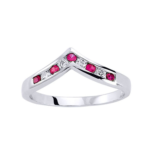 Silver Purple CZ Channel set Alternating Wishbone Eternity Ring - GVR491