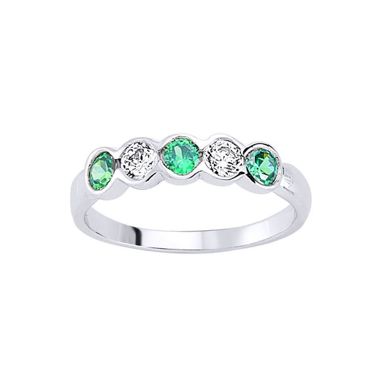 Silver Green CZ Alternating Bubble Eternity Engagement Ring - GVR492