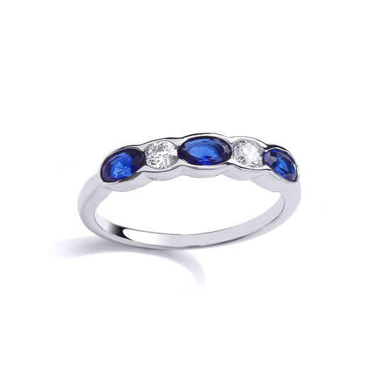 Silver Blue CZ Alternating Bubble Eternity Engagement Ring - GVR493
