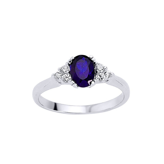 Silver Blue Oval CZ Solitaire Engagement Ring - GVR501