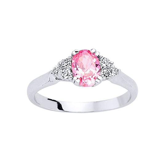 Silver Pink Oval CZ Solitaire Engagement Ring - GVR502