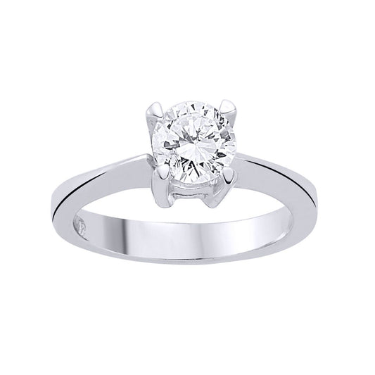 Silver CZ 4 Claw Solitaire Engagement Ring - GVR506