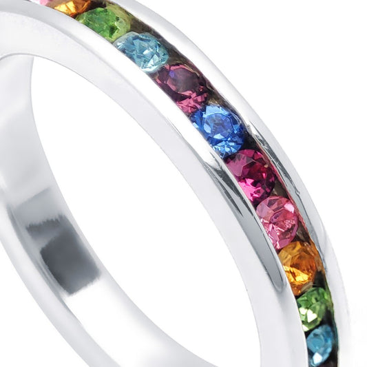 Sterling Silver Multi Colour CZ Rainbow Full Eternity Ring 3.5mm - GVR528