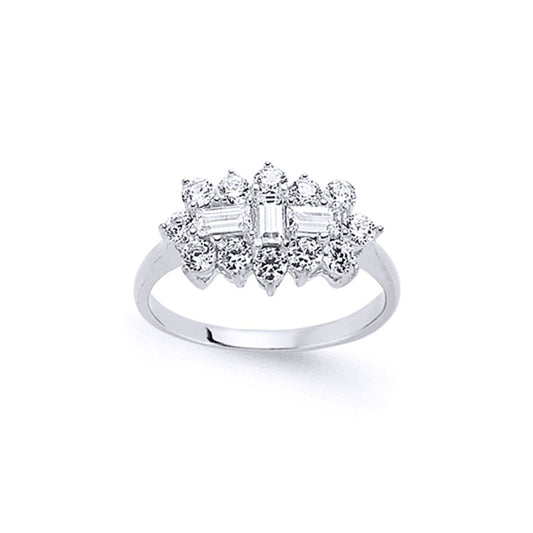 Silver Baguette CZ Trilogy Boat Cluster Engagement Ring - GVR529