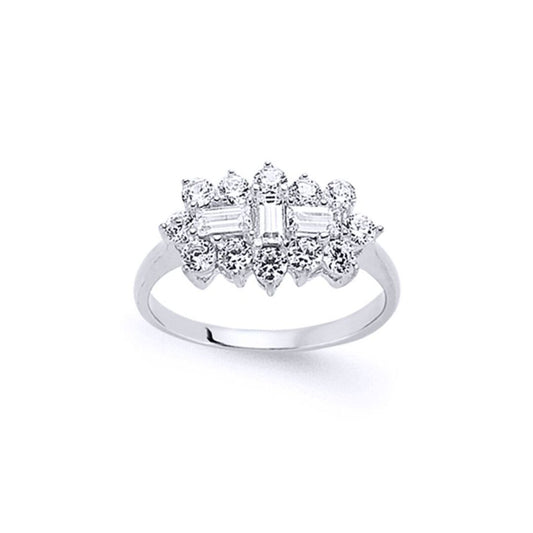 Silver Baguette CZ Trilogy Boat Cluster Engagement Ring - GVR529