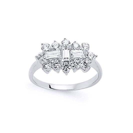Silver Baguette CZ Trilogy Boat Cluster Engagement Ring - GVR530