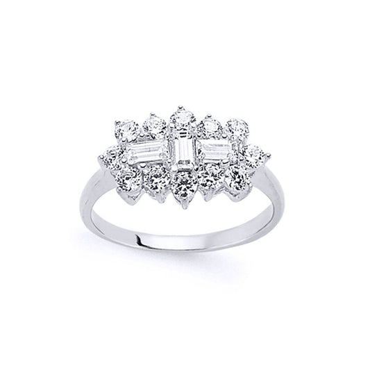 Silver Baguette CZ Trilogy Boat Cluster Engagement Ring - GVR530