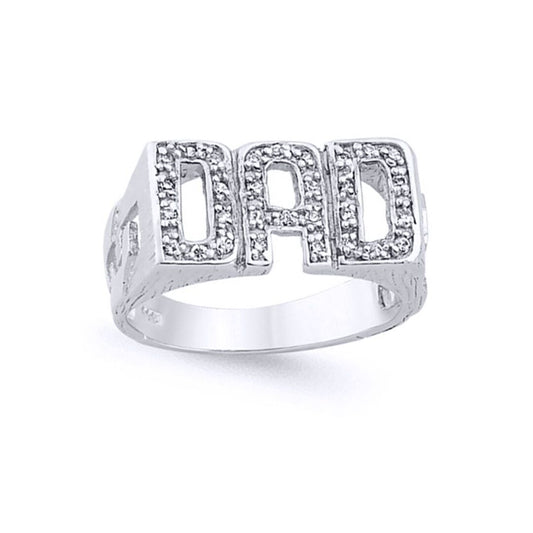 Mens Silver CZ Curb Link DAD Signet Ring - GVR531