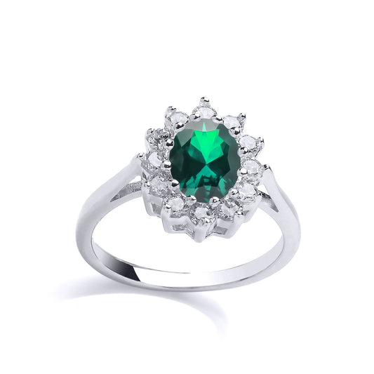 Silver Green Oval CZ Royal Cluster Cluster Ring - GVR564EM
