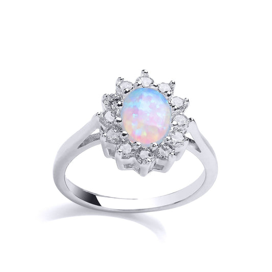 Silver oval Opal Royal Cluster Cluster Ring - GVR564OP