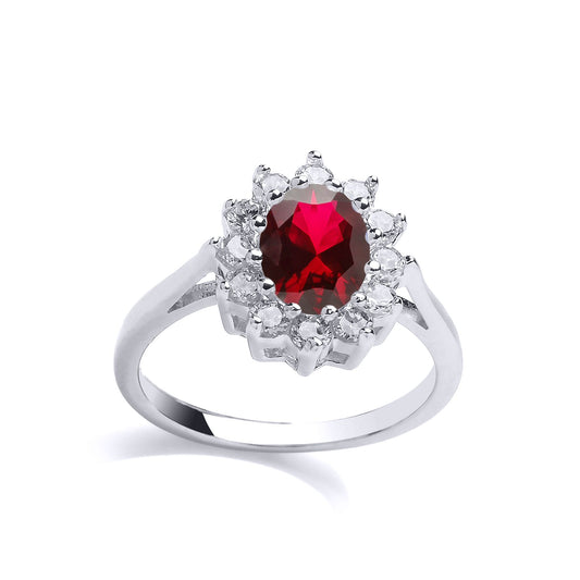 Silver Red Oval CZ Royal Cluster Cluster Ring - GVR564RU