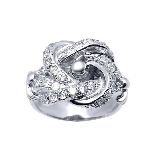 Mens Rhodium Plated Silver Round CZ Celtic Knot Love Ring 19mm - GVR568