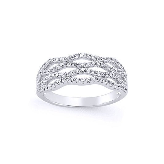 Silver CZ 4 Row Pave Wavy Eternity Ring - GVR570