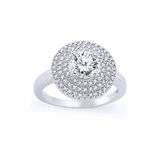 Silver CZ Double Halo Solitaire Engagement Ring - GVR575