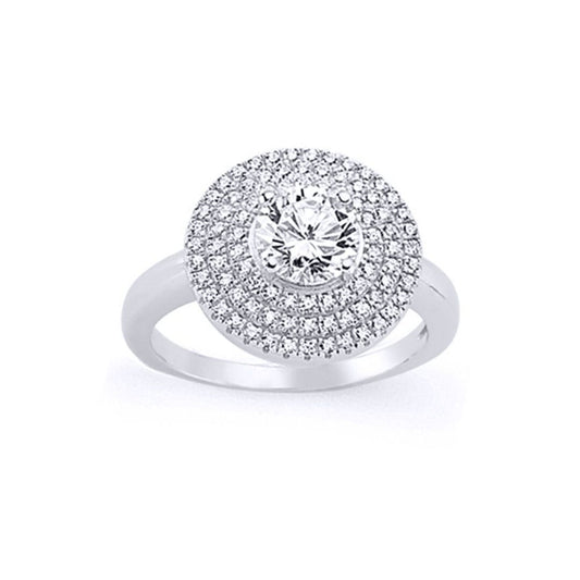 Silver CZ Double Halo Solitaire Engagement Ring - GVR575