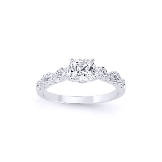 Silver Princess Cut CZ Shoulder-Set 4 Claw Solitaire Ring - GVR578