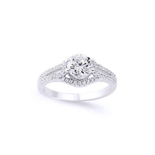 Silver CZ Split Shoulder-Set Solitaire Engagement Ring - GVR579