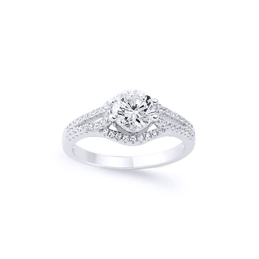 Silver CZ Split Shoulder-Set Solitaire Engagement Ring - GVR579