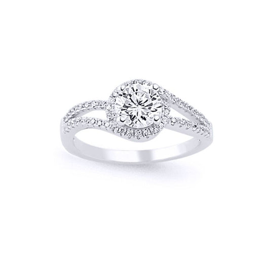 Silver CZ Split Shoulder-Set Solitaire Engagement Ring - GVR582