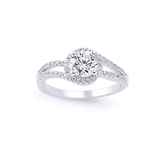 Silver CZ Split Shoulder-Set Solitaire Engagement Ring - GVR582