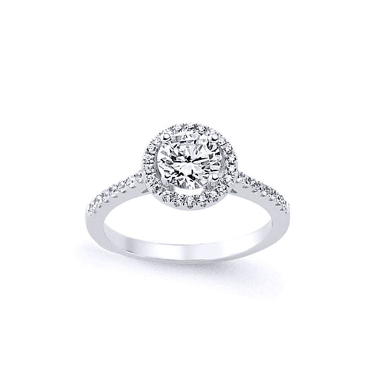 Silver CZ Shoulder-Set Halo Solitaire Engagement Ring - GVR583