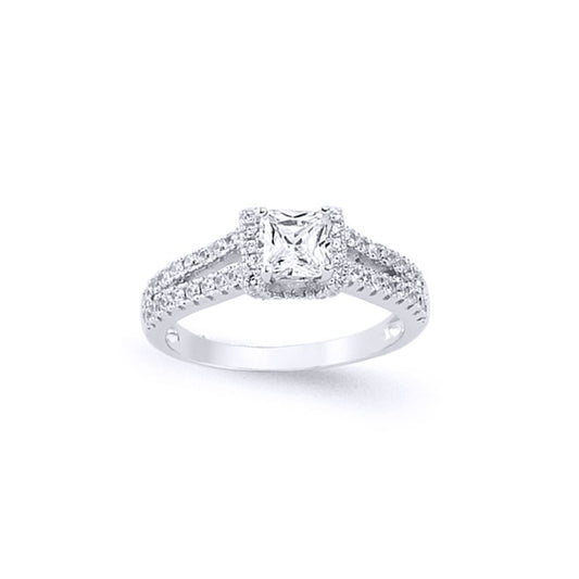 Silver Princess CZ Split Shoulder-Set Solitaire Engagement Ring - GVR585