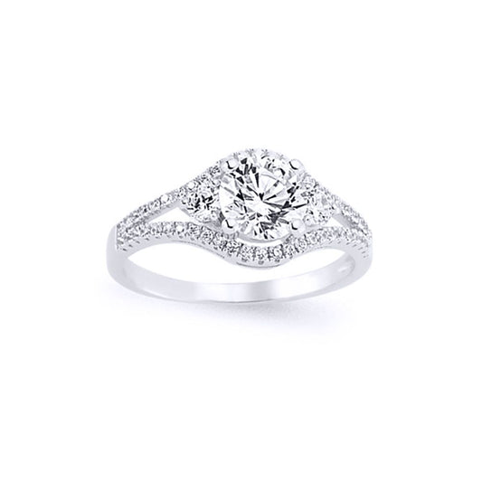 Silver CZ Split Shoulder-Set Solitaire Engagement Ring - GVR586