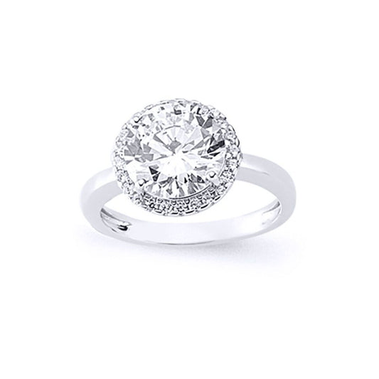Silver CZ Halo Engagement Ring - GVR610