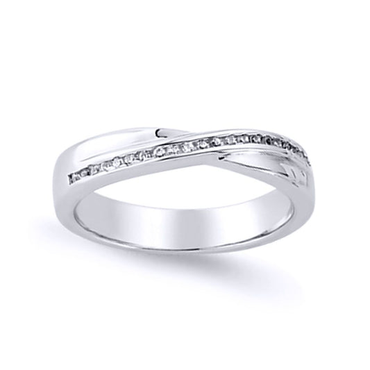 Silver CZ Half n Half Crossover Eternity Ring - GVR626