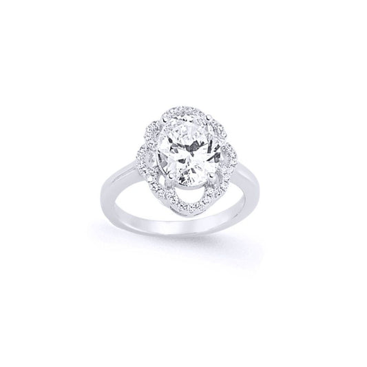 Silver Oval CZ Solitaire Engagement Ring - GVR636