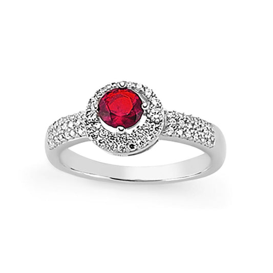 Sterling Silver Red & White CZ Cluster Dress Ring - GVR639RUB