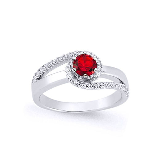 Silver Red CZ Whirlpool Tornado Solitaire Engagement Ring - GVR643RUB