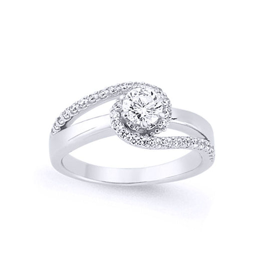 Silver CZ Whirlpool Tornado Solitaire Engagement Ring - GVR643WH